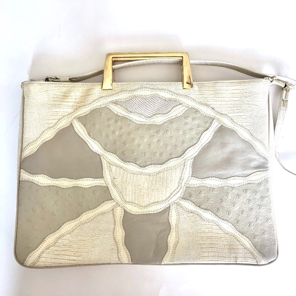 Caprice Vintage Patchwork Cream Multi Leather Large Clutch